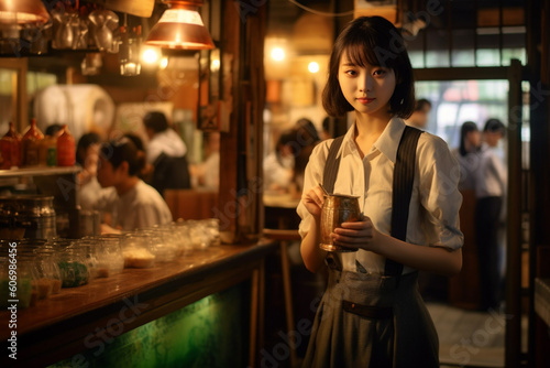 居酒屋で働く女性イメージ：AI生成画像