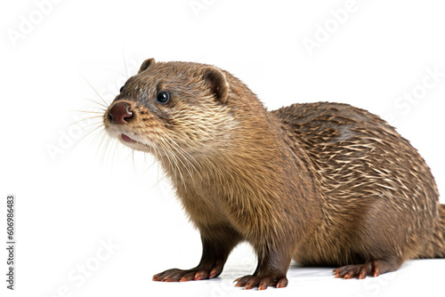 Image of a common otter (Lutra lutra) on a white background. .Wildlife Animals. Illustration, generative AI.