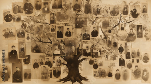 Family tree concept, dna, genes, ancestors. AI generated Generative AI