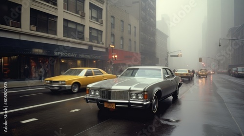 Car in the streets of the New-York in the 1970s