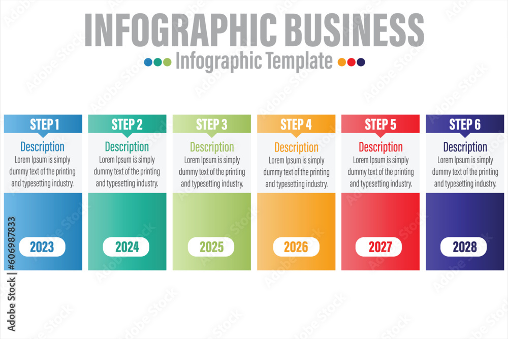 Concept of process with Six 6 successive steps. Six colorful graphic elements. Timeline design for brochure, presentation, web site. Infographic design layout Concept of process with Six 6 successive steps. Six colorful graphic elements. Timeline design for brochure, presentation, web site. Infographic design layout