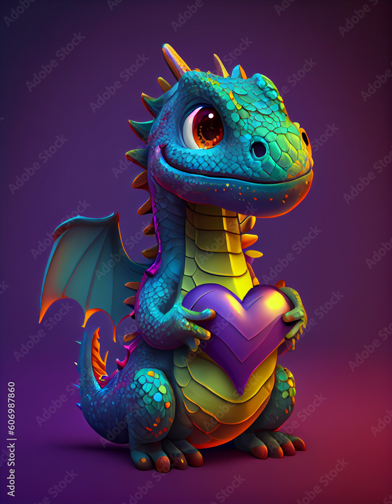 Fototapeta premium Baby dragon in 3d style. Generative AI Digital Illustration