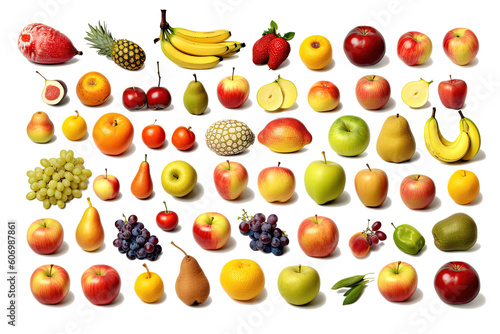 Different fruit collection photo realistic. Transparent background, generative AI © Dvid