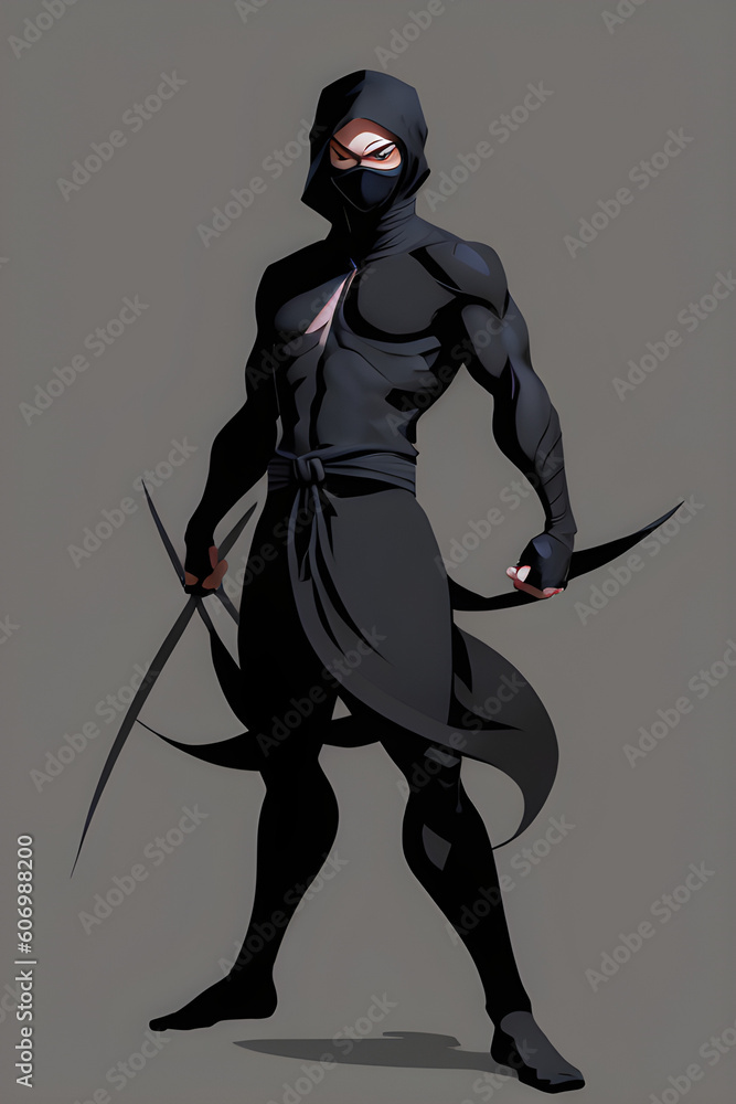 Drawing of a ninja cartoon game character. (AI-generated fictional illustration)
