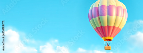 colorful hot air balloon in blue sky  banner with copy space  made with Generative AI