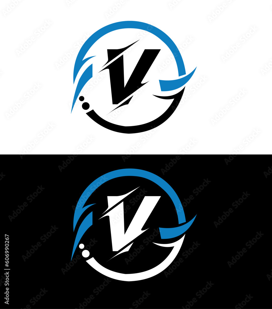 V letter logo design with a circle shape. V circle and cube shape logo ...