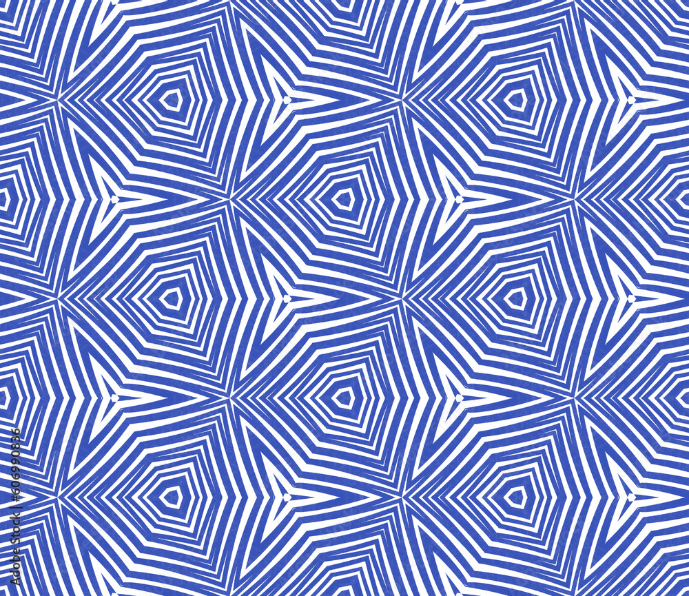 Tiled watercolor pattern. Indigo symmetrical