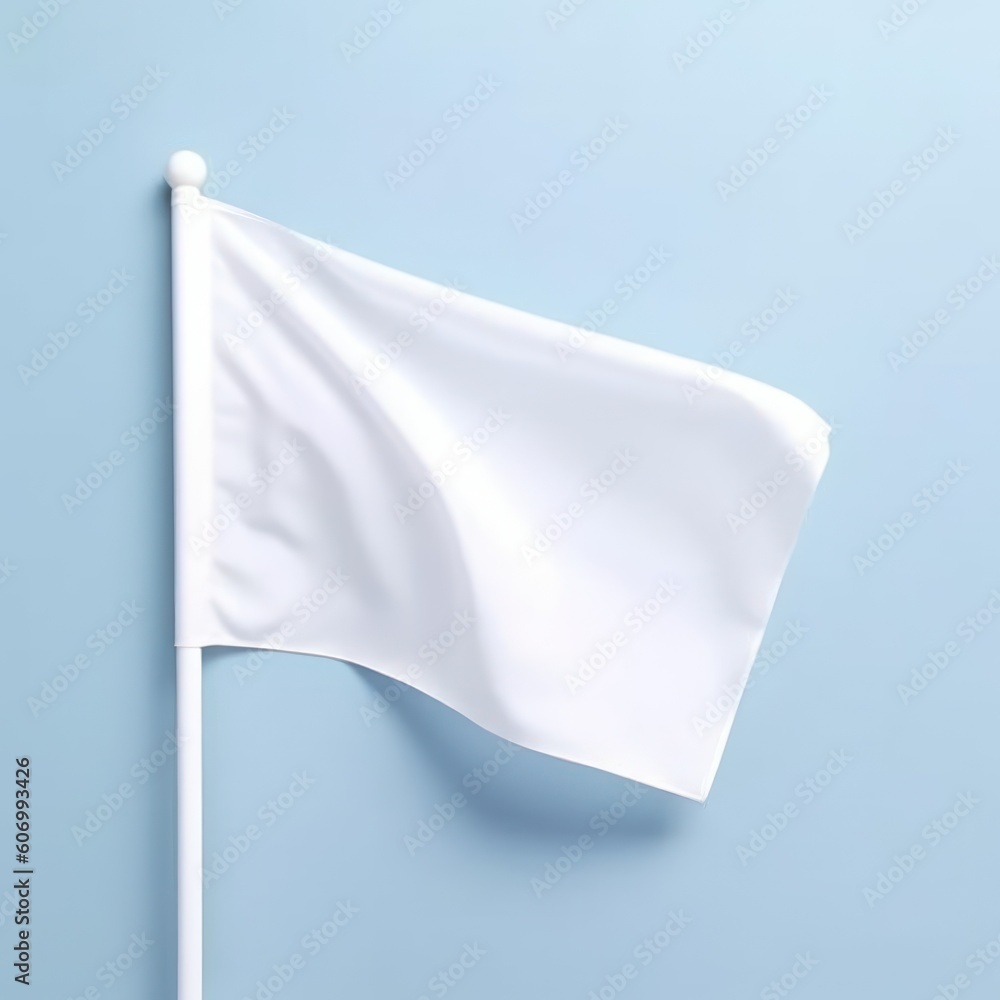 White Flag On Pale Pastel Blue Background, Created With Generative AI White Flag On Pale Pastel Blue Background, Created With Generative AI