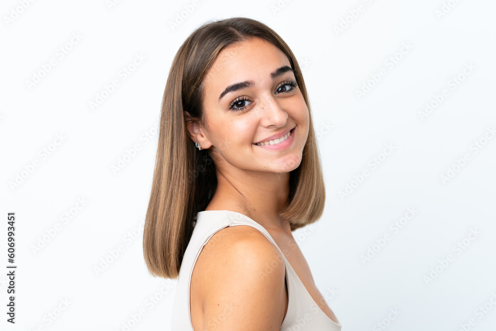 Young pretty brunette woman isolated on white background Young pretty brunette woman isolated on white background