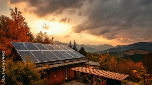 solar panesl or photovoltaic plant on the roof of a house. Generative AI