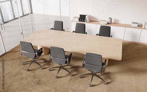Light pink office meeting room interior  top view