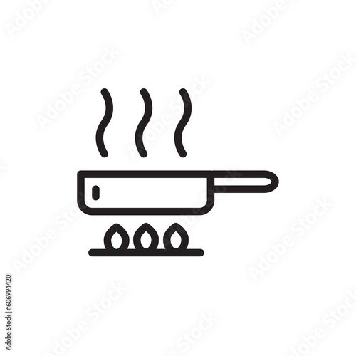 Cooking line icon. Boiling time, frying pan and kitchen equipment. Fork, spoon and knife line icon. Recipe book, chef's hat and cutting board. Cookbooks, frying times, hot pots. Vector