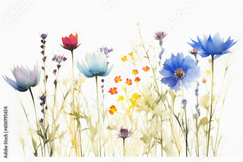 Summer meadow flowers illustration, watercolour, created using generative AI tools