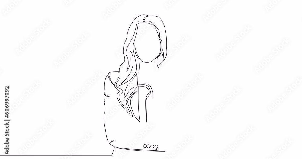 Self drawing line animation young business woman continuous one single line drawn concept video Self drawing line animation young business woman continuous one single line drawn concept video