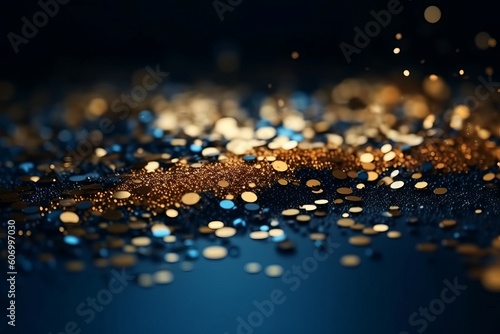 Blue golden abstract particles. Generate Ai