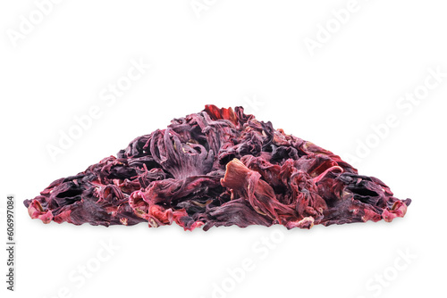 Karkade tea in a bowl on a white isolated background