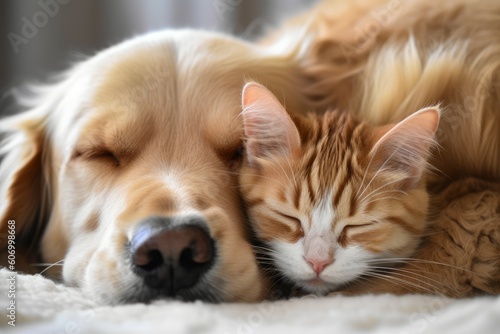 Cat dog together sleep. Generate Ai © nsit0108