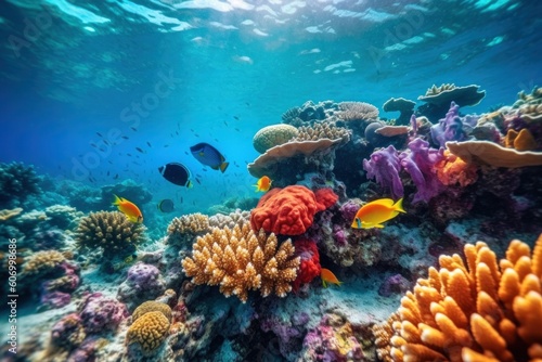Beautiful tropical fish  coral reef. wallpaper Generative AI