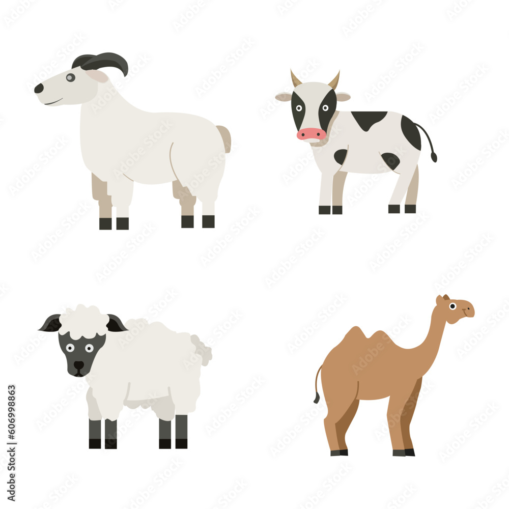 Eid Mubarak for the celebration of Muslim community festival Eid Al Adha. Vector illustration.sacrificial animals eid al adha

