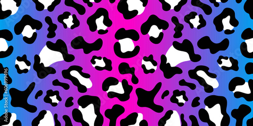 Multicolored Leopard Seamless Pattern. Pink and blue background  black and white spots. Long rectangular print