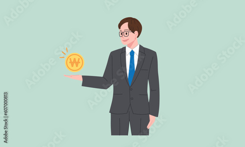 돈을 든 정장입은 전문직 직장인 남성