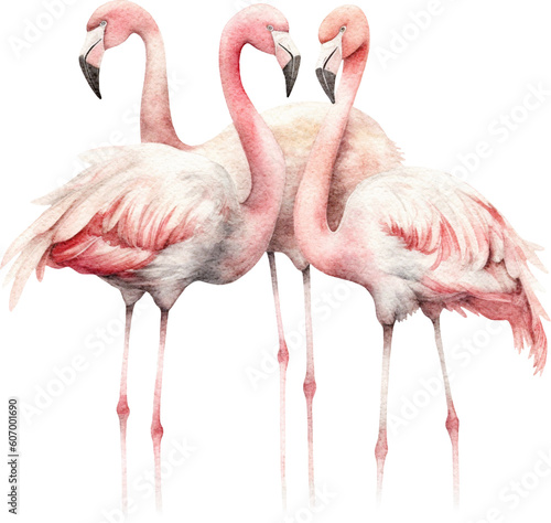 Watercolour flamingos illustration created with Generative AI technology 