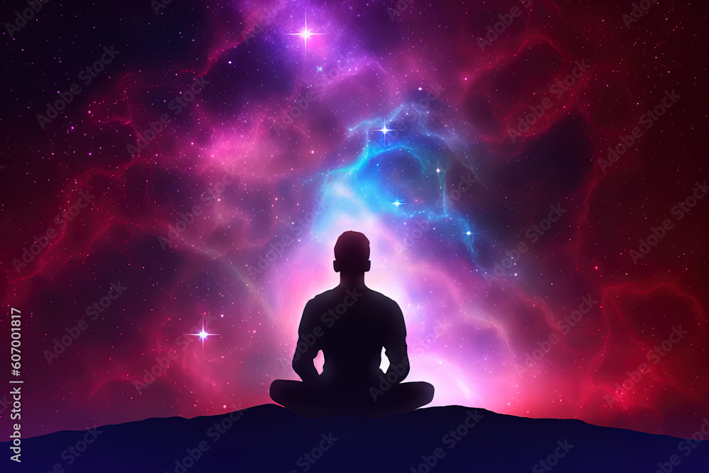 a man meditating under a galaxy sky a man meditating under a galaxy sky