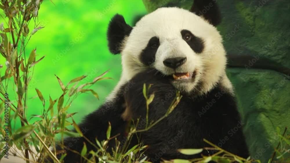 Cute Panda eating bamboo stems. Giant Panda eats the green shoots of bamboo. Cute Panda eating bamboo stems. Giant Panda eats the green shoots of bamboo.