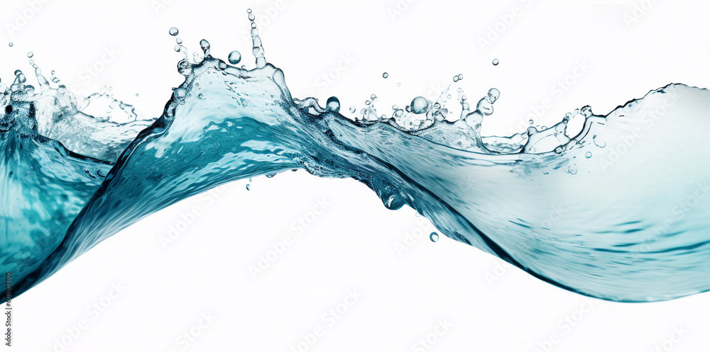 Obraz premium Teal water splash wave on white background. Generative Ai