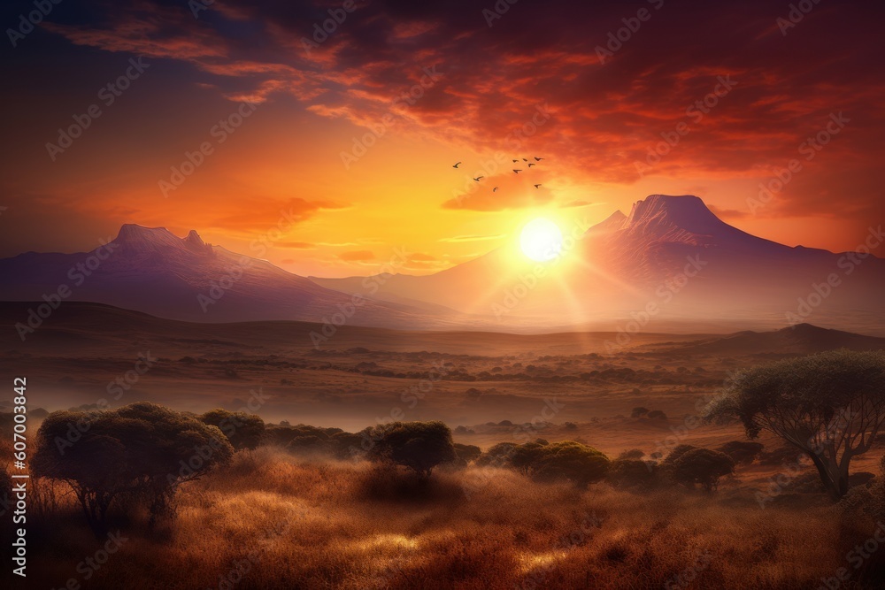 Sunset kenya landscape mountain. Generate Ai
