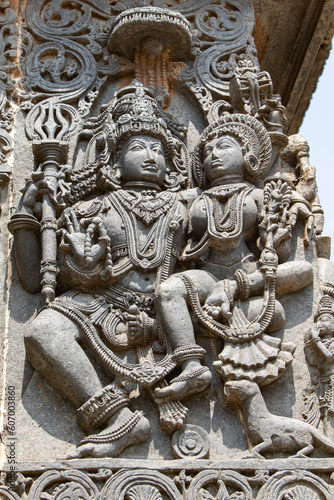 Sculptures created by Hoysala dynasty in 12 Century at Halebidu in Karnataka India