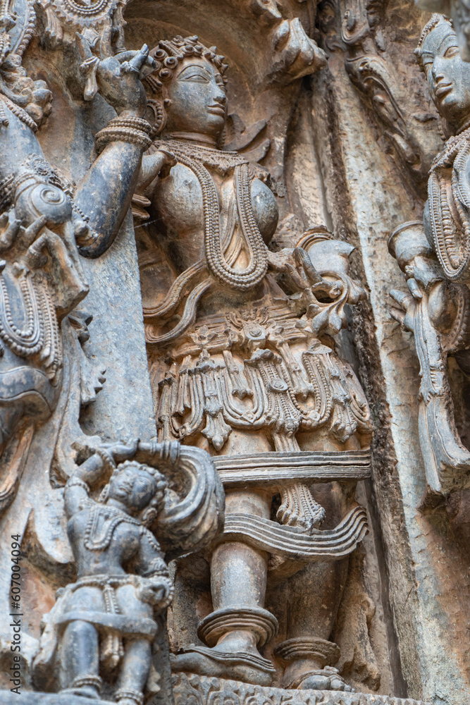 Sculptures created by Hoysala dynasty in 12 Century at Halebidu in Karnataka India Sculptures created by Hoysala dynasty in 12 Century at Halebidu in Karnataka India