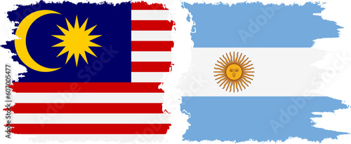 Argentina and Malaysia grunge flags connection vector