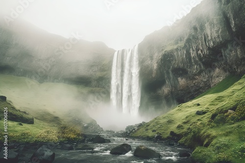 River  and Lush Greenery in a Serene Landscape. Beautiful Waterfall Landscape