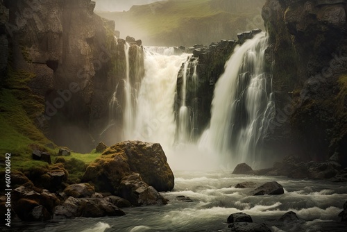 River  and Lush Greenery in a Serene Landscape. Beautiful Waterfall Landscape