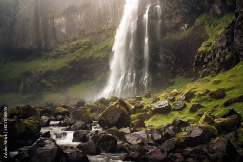 River, and Lush Greenery in a Serene Landscape. Beautiful Waterfall Landscape