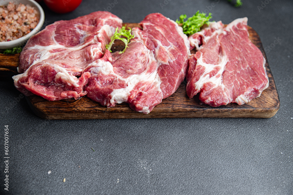 fresh pork raw meat meal food snack on the table copy space food background rustic top view 