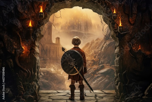 Warrior child art gaming fictional world. Generate Ai