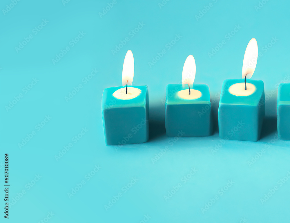 Blue birthday or celebration card with small blocky candles and copy space generative ai illustration Blue birthday or celebration card with small blocky candles and copy space generative ai illustration