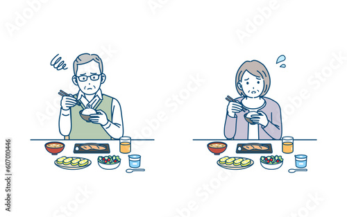 食欲がない高齢者、老夫婦のイラスト
