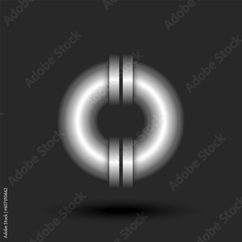 Bold letter O monogram 3d logo metallic pipe with flanges smooth round shape, silver circle chain link creative industrial style logotype, typography identity design element.