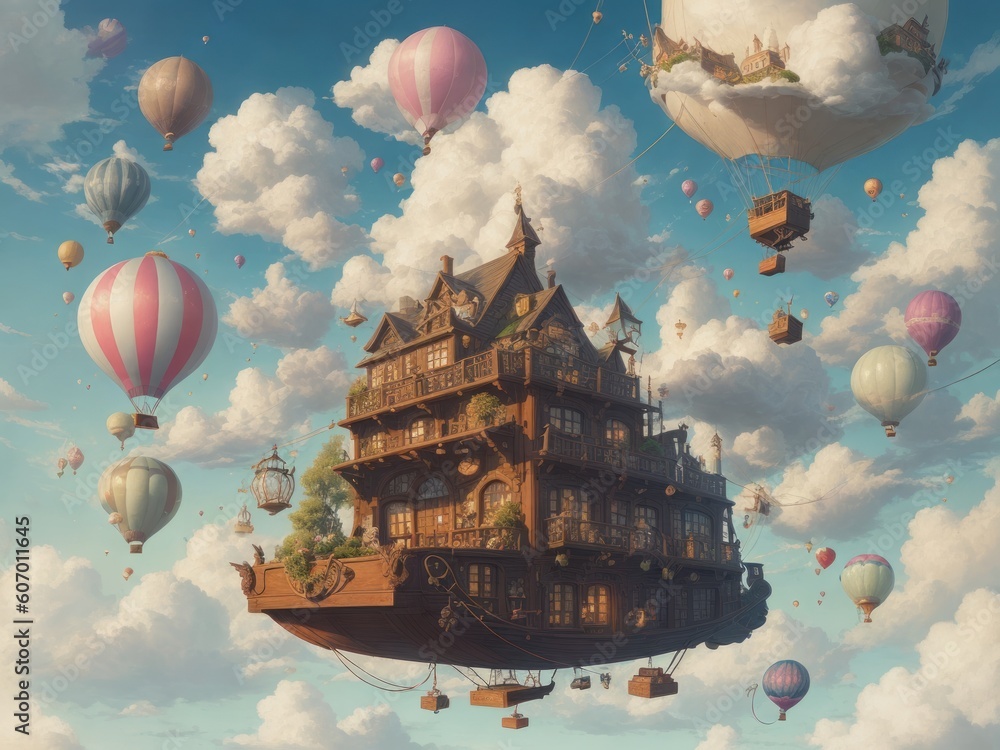 A picture of a whimsical floating library in the sky, volume three ...