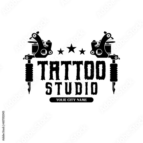 Tattoo studio Logo Design with illustration of tattoo machine vector design