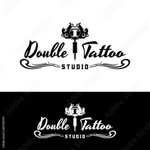 Double Tattoo Typography With Tattoo Machine For Tattoo Studio Company Logo