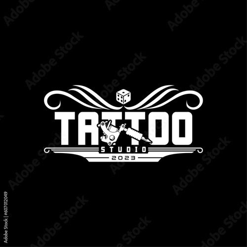tattoo studio logo templates on black background vector design