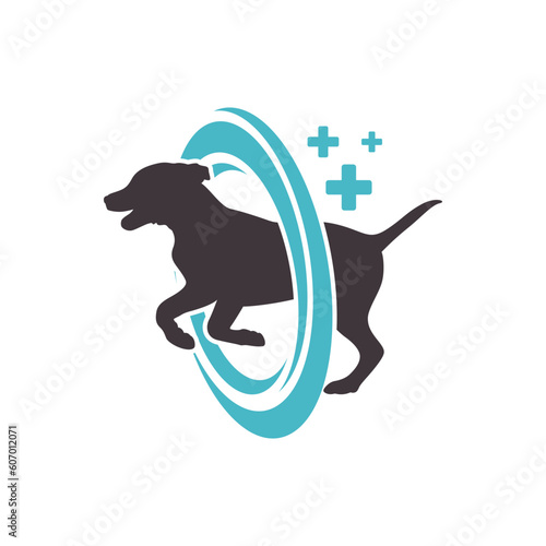 Dog Silhouette And Health Circle For Veterinary Clinic Logo