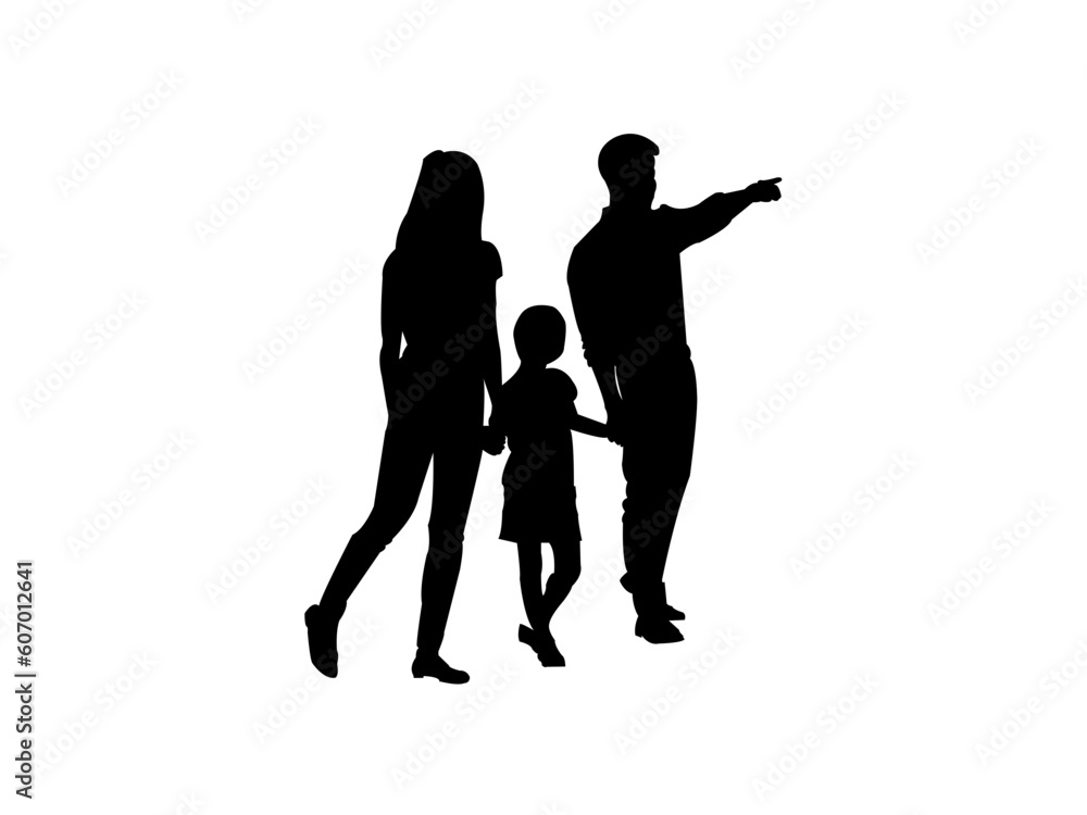 Vector silhouettes of men and a women, a group of standing and walking business people, black color isolated on white background .Business people, set of vector silhouettes.