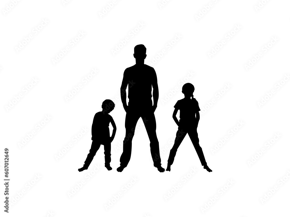 Vector silhouettes of men and a women, a group of standing and walking business people, black color isolated on white background .Business people, set of vector silhouettes.