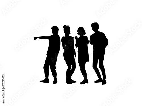 Vector silhouettes of men and a women  a group of standing and walking business people  black color isolated on white background .Business people  set of vector silhouettes.