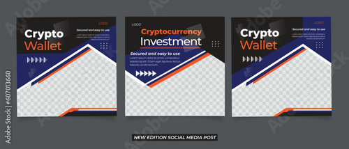 Crypto wallet for social media post design template	
